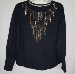 Anthropologie Tiny Chiara long sleeve scoop neck sequined top gray S